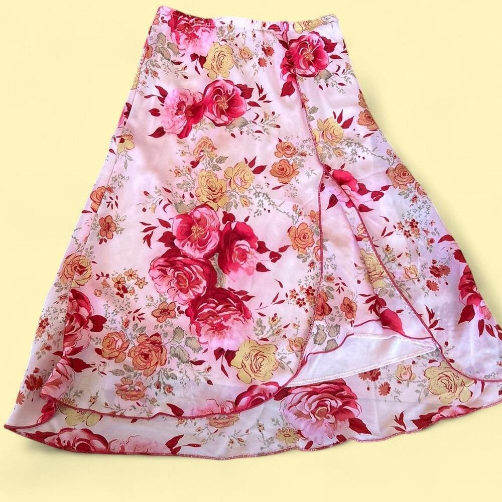 Pink floral midi skirt